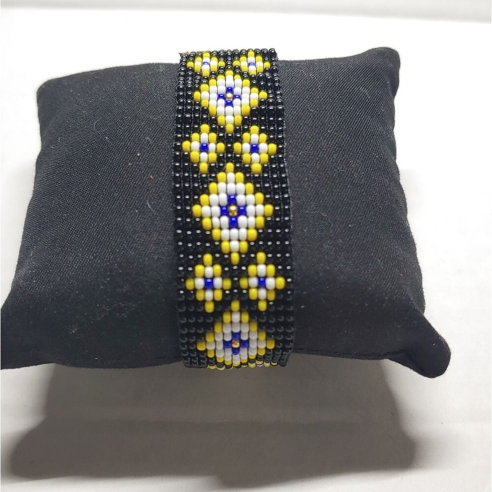 Loom Beaded Bracelet Black, White and Yellow